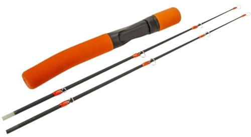 MonoSora Weiche und harte zweifarbige Vollkarbon-Angelrute, tragbar, Winter, Eisangeln, 2-teilig, 56,5 cm, Schwarz und Orange