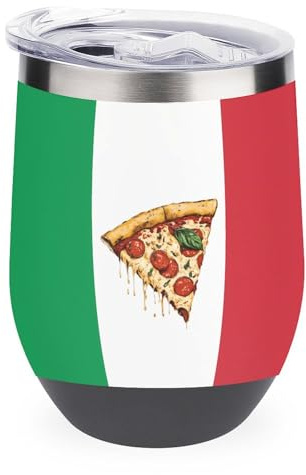 Italy Flag Italian Pizza Funny Wine Tumbler 12 Oz Stainless Steel Insulated Mug Double Wall Water Cup with Lid