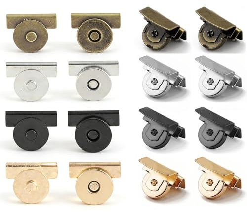 Floruvia 12 Paar Magnetische Druckknöpfe, Nahtlose Magnetverschluss für Kleidung, 4 Farben Metall Schnappverschlüsse für Taschen, Vorhänge, Kein Nähen Erforderlich