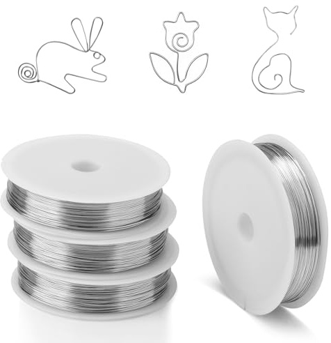 4 Rolle 304 Edelstahldraht Basteldraht, Silberdraht zum Basteln | 160m X 0.5mm, Biegbarer Draht mit Spule für Handarbeiten, Ostern Diy und Schmuckherstellung