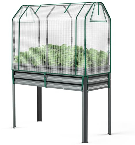 Ohuhu Metall Hochbeet mit Gewächshaus 120x54x150 cm, Hochbeete für Garten aus Robustes Stahlblech, Rostgeschützt & Stabil, Ideal für Garten Gemüse Kräuter Blumen