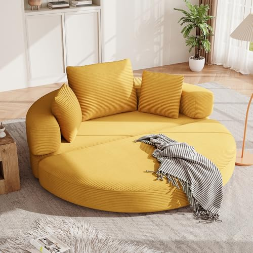 Merax Klappsofa Bett 2 in 1 Boneless Couch Schlafsofa Klappsofa Bett Gästebett Lazy Sofa Bodensofa, Modulares Bodensofa mit Kissen, oval 173x176 cm, Sofa für Wohnzimmer & Schlafzimmer,Gelb