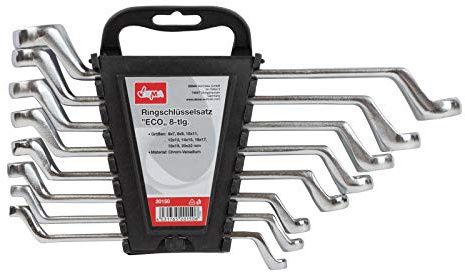 DEMA Doppel-Ringschlüssel Set 8-tlg. 6-22 mm – CRV mattverchromt, tiefgekröpft, praktischer PVC-Halter, robust & langlebig – für Werkstatt, Heimwerker, Profi