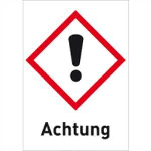 Gefahrstoffetiketten Ausrufezeichen (GHS 07) mit Zusatztext darunter: Achtung 2,6 x 1,8cm Folie LE = 30 Gefahrstoffetiketten Für Stoffe und Gemische, die Haut, Augen oder Atemwege reizen.