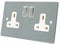 AET FSC2GSOCWS Satin Chrome Flat 2 Gang White Insert Metal Rocker Switches-13 Amp Double Plug Socket, 240 V