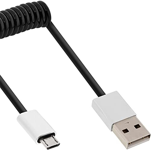 InLine 31730R Micro-USB 2.0 Spiralkabel, USB-A Stecker auf Micro-B Stecker/Alu, flexibel, 3m schwarz