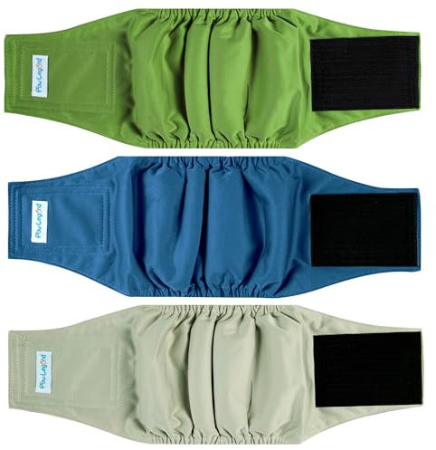 Paw Legend Waschbare Bauchband-Wickelwindeln für männliche Hunde, hochabsorbierende Welpen- und Hundewindeln für Rüden (3er-Pack, Armee, Grau, Marineblau, XL)