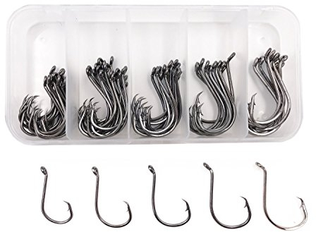 Milepetus Octopus Kreishaken Offset Angelhaken Schwarz Hartstahl Octopus Angelhaken Größen 1#, 1/0#, 2/0#, 3/0#, 4/0#, 75 Stück/Box