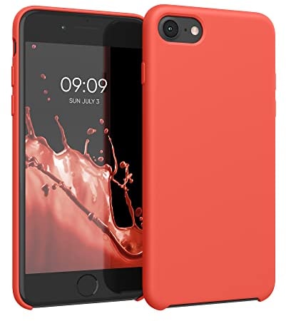 kwmobile Hülle kompatibel mit Apple iPhone SE (2022) / iPhone SE (2020) / iPhone 8 / iPhone 7 Hülle - Silikon Handy Case - Handyhülle weiche Oberfläche - kabelloses Laden - Neon Orange