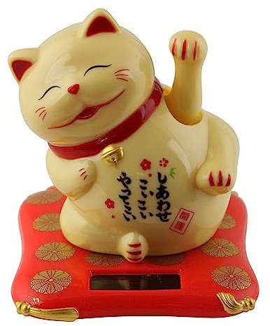Superfreak Glückskatze - Maneki-Neko - Winkekatze auf Podest 7,5cm - beige