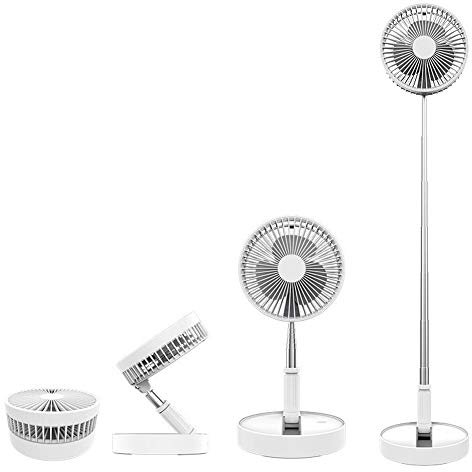 Folding Pedestal Standing Air Fan, 7200mAh Battery Telescopic Fan USB Rechargeable Table Floor Fan, 4 Speeds Adjustable Height and Head Great for Office Home Outdoor Camping