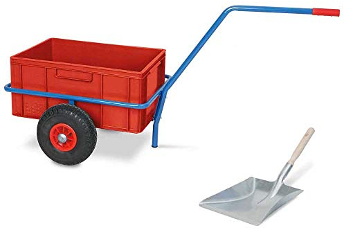 BRB Kunststoffbeschichteter Handwagen für Streugut Plus verzinkte Streuschaufel, mit herausnehmbarem Kunststoff-Kasten 600x400x320 mm / 63 Liter