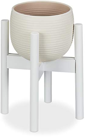Relaxdays Portavasi in Bambù, Regolabile, per Vasi da max. 32 cm, Portafiori, Supporto per Piante, H:35,5 cm, Bianco
