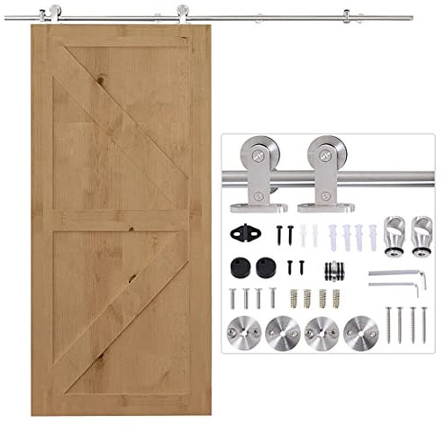 HOMCOM Wooden Sliding Door Kit Stainless Steel Smooth Operation Hardware Track Kit System Unit for Single Door 2000mm