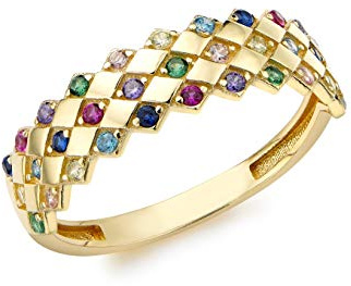 CARISSIMA Damen-Ring Raute-Muster Gelbgold 9kt Zirkonia mehrfarbig 5mm Größe 51/52