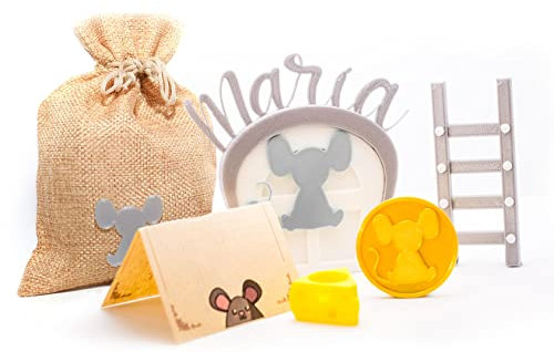 Puerta ratoncito Perez de colores Personalizada con nombre. Con bolsa de regalo para niños y niñas y moneda dorada. HECHA EN ESPAÑA
