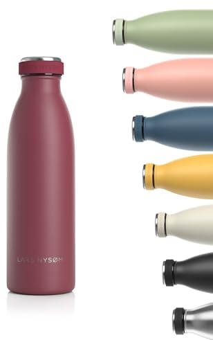 LARS NYSØM Gourde INOX 500ml | 0.5L Bouteille d’eau isolée | Gourde étanche pour Le Sport, la Bicyclette, Les Enfants (Berry Red, 500ml)