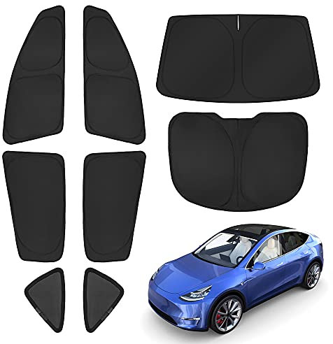 T TGBROS Window Privacy Sunshade for 2020-2024 Tesla Model Y Accessories Windshield Rear Side Window Full Set Car Sun Shades Blocks UV Rays Keeps Your Vehicle Cool Foldable 8PCS