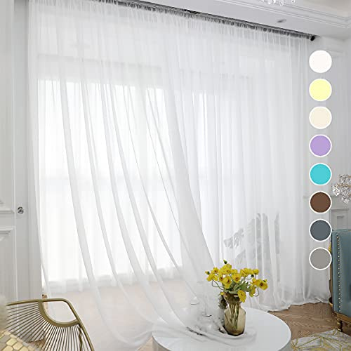 ABCHOME Elfenbeinfarbene transparente Vorhänge, 249 cm lang, 2 Paneele, Stangentasche, Voile, halbtransparent, Fenstervorhänge für Küche, Schlafzimmer und Wohnzimmer (Elfenbein, 132 cm B x 240 L)