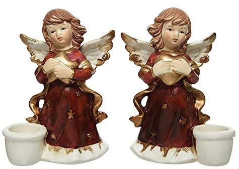 zeitzone Kerzenhalter Engel Figur Keramik 2 Stück Kerzenständer Tischleuchter Weihnachten