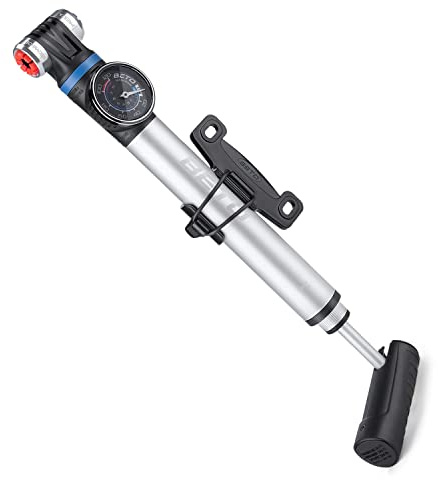 Mini Bike Pump with Gauge - Portable Frame Pump with EZ-Head Fits Schrader/Presta, Foldable T-Handle - Road Mountain MTB BMX Bike Pump (Style:B)