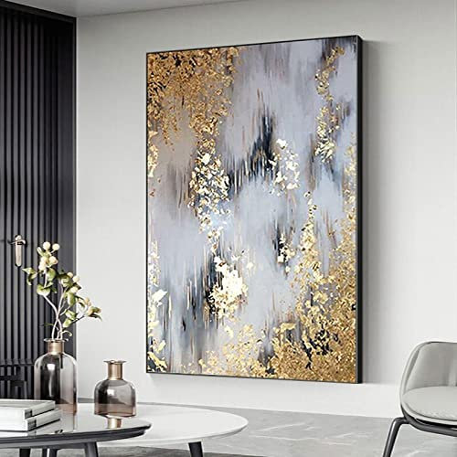 ZHMANLUCK Dekoration Wandgemälde Moderne Abstrakte Leinwand Ölgemälde Abstraktes Gold Ölgemälde Bild Wohnzimmer 80x120cm (32x47in) Mit Rahmen
