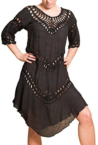 PANASIAM Ibiza Strandtunika Damen – luftiges Strandkleid Sommer aus 100% Baumwolle – Boho Tunika/Strandponcho, Pareo & Kimono Cover Up für Strand, Urlaub & Festival