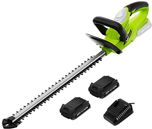 Kalamotti Cordless Hedge Trimmer, 20V 2.0A Electric Hedge Trimmers with Lightweight Cutter Bush Trimmer, 510 mm 20 Dual-Action Blade with 2PCS Battery and Charger