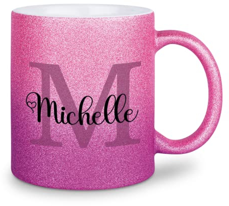 glitzertassen.de® | Namenstasse mit Buchstabe | Personalisiert| Tasse mit Glitzer | Geschenkidee | Keramik | 330 ml | Roséviolett