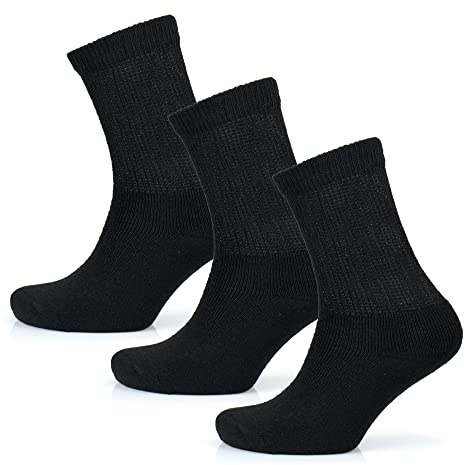 KAV 3 Pairs Non-Elastic Diabetic Ladies Socks for Swollen Legs - Easy Grip Loose Soft Top Rich Cotton Sock for Women Foot Care - UK Size 4-7 and EU 37-41