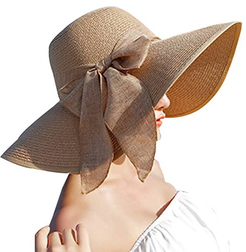Chapeau de paille pliable à large bord pour femme avec protection UPF 50+., taille unique