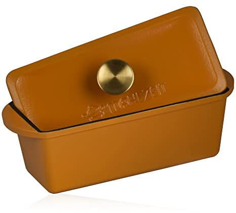 Mahlzeit Cast Iron Roasting Dish with Lid, Enamelled 3 Litres, Oven-Safe, Suitable for Induction, Double Roaster, Duck Roaster, Large Enamel Roasting Pot (Sunny Orange)