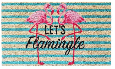 Banzaii Fußmatte aus Kokosfaser 40 x 70 cm mit Rutschfester Unterseite für den Außen - oder Innenbereich - Flamingo