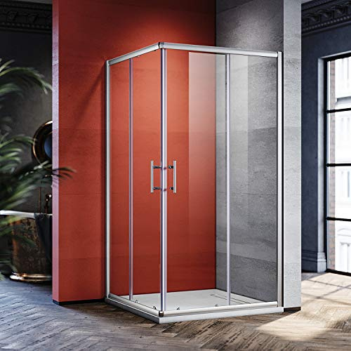 SONNI Box Doccia Quadrato 76x70 cm,Cabina Doccia con Angolare Apertura Scorrevole,Vetro Temperato 5 mm Profilo in Alluminio
