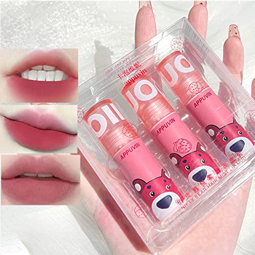 Sitovely 3Pcs Samt Matte Lippenstift Lip Mud Set, Langanhaltender, wasserfester, wischfester, rosafarbener Lipgloss Lippenstifte Makeup Set mit Geschenkbox | Mud Texture (B)