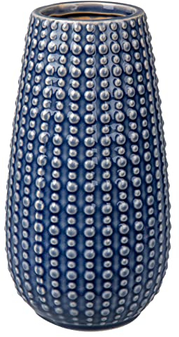 Ceramic Vase for Flowers Modern Blue Flower Vase 23CM Decorative Vase for Pampas Grass Beaded Design Handmade Pottery Vases Gift for Home Living Room Bedroom Desk Aesthetic Room Boho Decoration