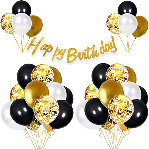 Aapxi Happy Birthday Girlande Deko Luftballons Schwarz Gold Geburtstag Set,60 Stück 35cm Latex Luftballon Geburtstag Dekoration,Ballons Girlande Geburtstagsdeko Party Deko(Golden Schwarz)