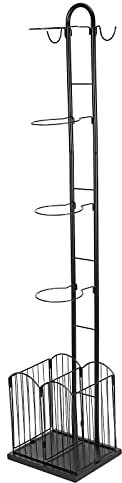 sourcing map Basketball Rack, 5 Tier Sports Equipment Storage Organizer with Basket and Hooks Suitable for Volleyball Football Basketball Badminton, Black