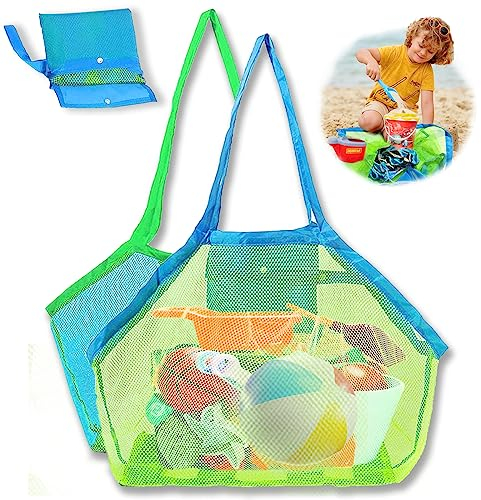 ZZRSYJ 2 Pezzi Borsa Porta Giochi Spiaggia, Portatili Pieghevoli Giochi Borsa, Borsa da Spiaggia in Rete, Borsa Giochi Mare Bambini, per Sabbia Nuotare e Piscina e Deposito Giocattoli