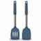 2 Pack Spatulas, Solid & Slotted Silicone Spatula Set, Stainless Steel Handle Coated with Silicone, Non Stick Turners, Heat Resistant BPA Free Rubber Spatulas for Fish (Deep Blue)