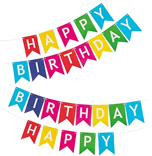2 Pezzi Happy Birthday Bandiera Colorati Buon Compleanno Bunting Banner con Lettere e Nastro Festone di Compleanno con Scritta Happy Birthday