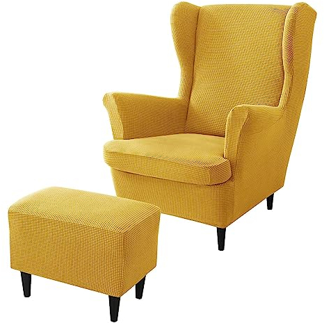 rackbone Ohrensesselbezüge, Ohrensessel-Bezug und Ottoman-Hocker-Bezug Sofabezug mit elastischem Band waschbarer Sessel-Schutzbezug für Wohnzimmer,7
