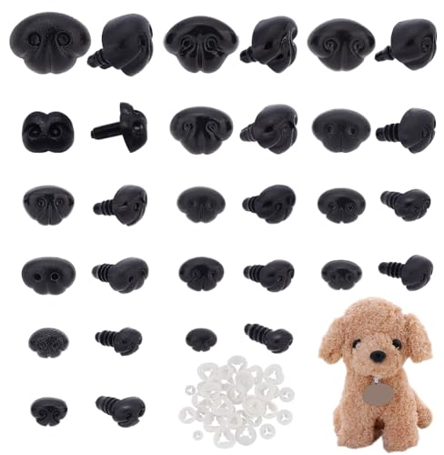 PH PandaHall 120 Stück Schwarze Kunststoffnasen, 15 Größen Sicherheitsnasen mit Abstandhalter Teddybär Nasen zum Basteln Häkeln und Basteln mit Kuscheltieren, Stift: 4.5mm~6.5mm