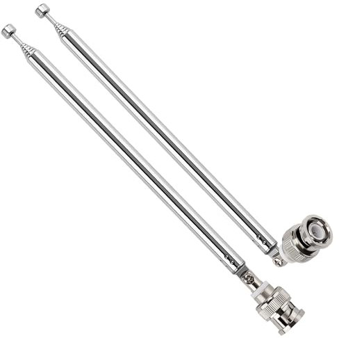 VooGenzek 2 Piezas 75cm 7 Secciones Antena Telescopica, FM Antena Telescópica Portátil, TV Antena de Radio Universal, con Conector BNC, para Dab Am/FM Recepción Estéreo