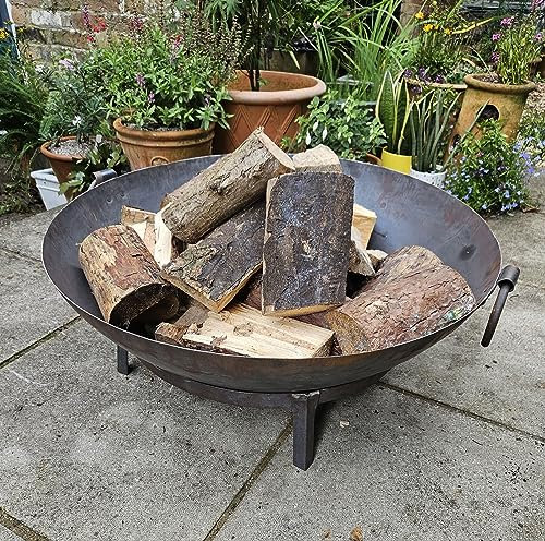 BBQ Fire Pit Kadai Bowl 80cm Dia. extra large size - Authentic Hand Made Steel Indian Karai with stand and grill