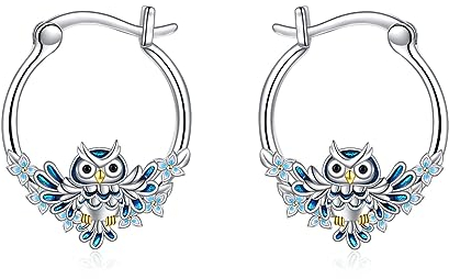 Eulen Ohrringe Geschenke für Damen und Mädchen Sterling Silber Eulen Blumen Creolen Schmuck