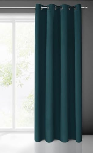 Eurofirany Logan Vorhang Blickdicht, Satin, Blackout Verdunkelungsvorhang mit Ösen -1 STK. Ösenvorhang, Elegant, Glatt, Einfarbig, Wohnzimmer, Schlafzimmer, 140x270 cm, Petrol