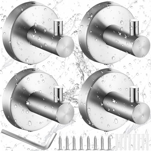 4 Pezzi Cucina Bagno Gancio Gancio a extra Carico, Gancio Asciugamani Ganci Appendiabiti da Parete Acciaio Inox Gancio Accappatoio Docci, 304 Ganci Asciugamani In Acciaio Inox, Portata 50 kg, Argento