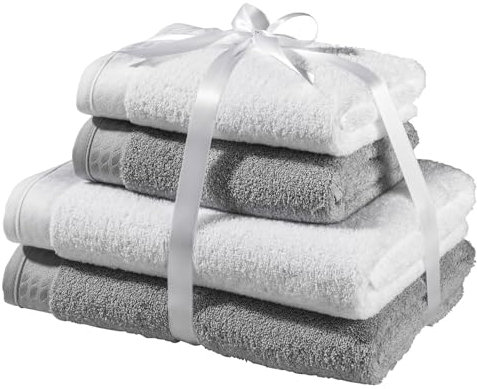 Home4You Handtuch-Set - Weiß - Grau - Baumwolle - 4er-Set