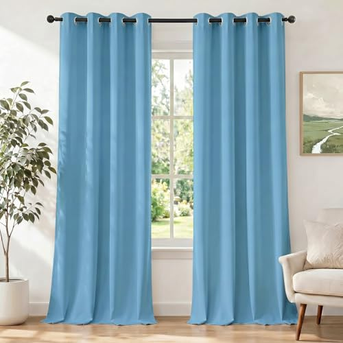 Ystyle Gardinen mit Ösen 2er Set, H145 x B140 cm, Hellblau | Wasserabweisend Gardinen Wohnzimmer Modern, Thermovorhang Hitzeschutz Kälteschutz, Verdunklungsvorhänge per Soggiorno